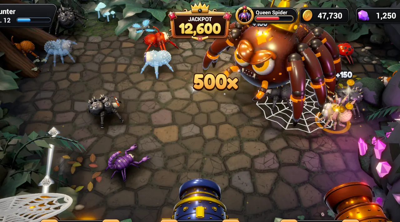 Spider Hunter: the Queen Spider boss under fire on the forest floor